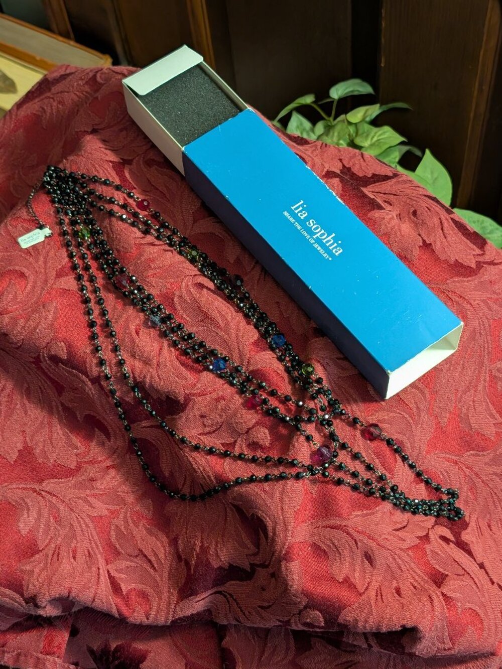 STUNNING Selfie Gift Lia Sophia Necklace -Black faceted mix color beads
